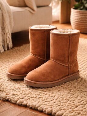 NEW IN BOX Women’s Chestnut Suede Winter Boots Size 5 Wide – Cozy Faux Fur Lined